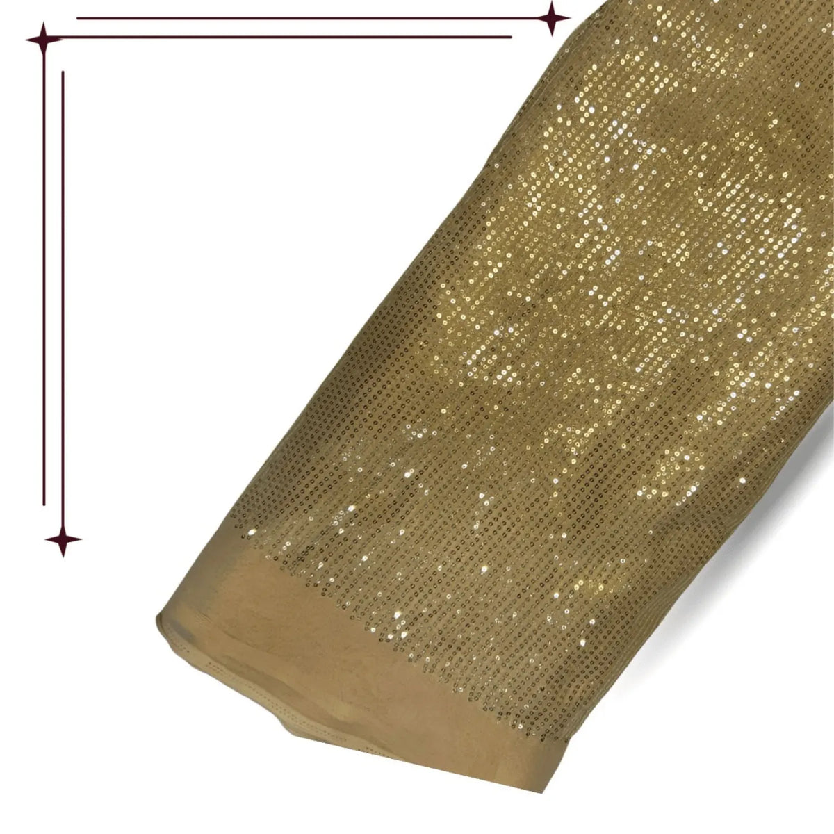 Gold Linear Sequins Embroidered Net Fabric Roll for Bridal Gowns, Sarees and Party Wear.