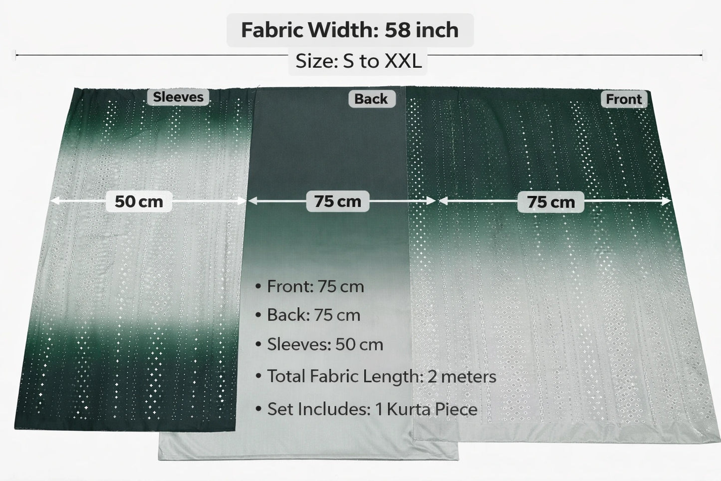 Women’s green ombre mirror embroidered unstitched suit fabric