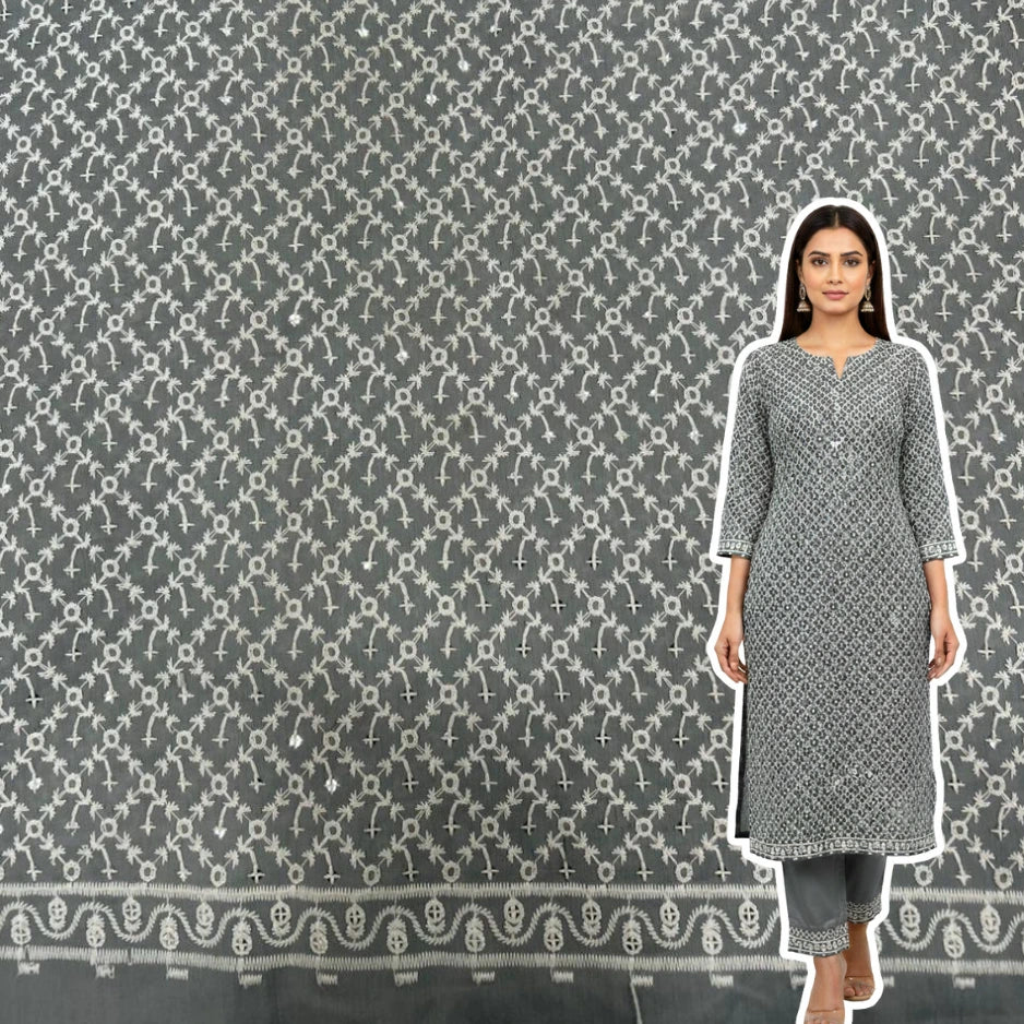 grey chikankari roman silk kurti fabric women