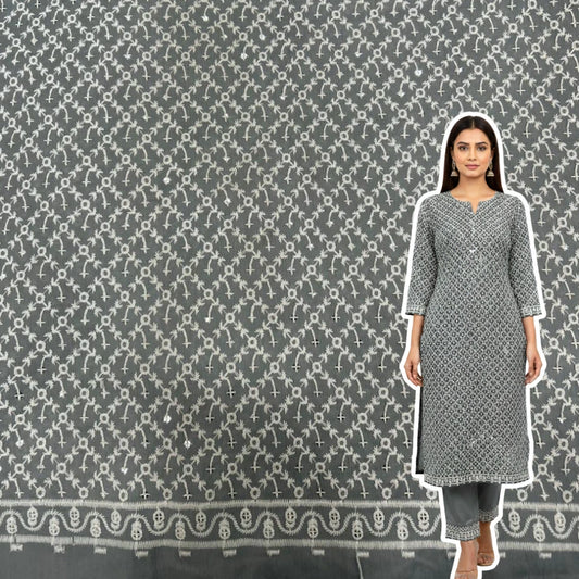 grey chikankari roman silk kurti fabric women