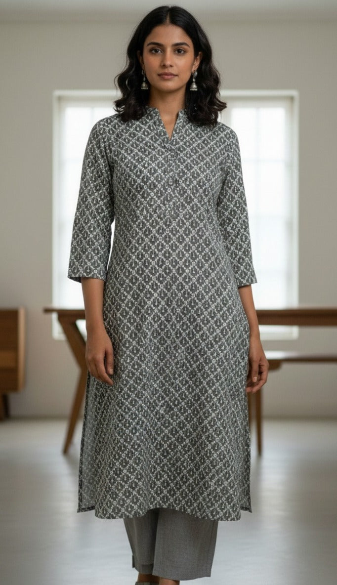 grey women kurti material roman silk chikankari