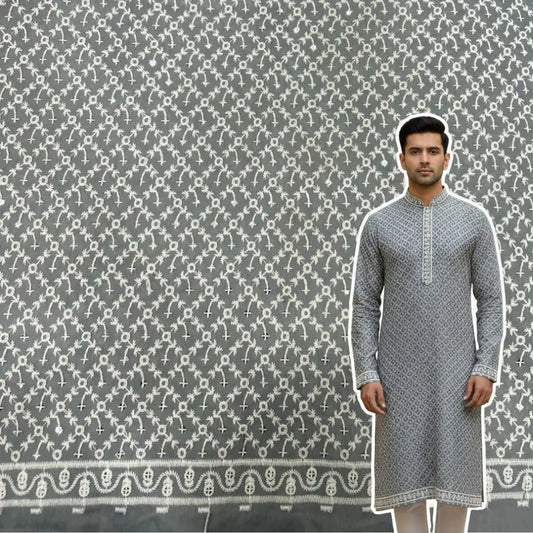 grey roman silk men kurta material chikankari sequin