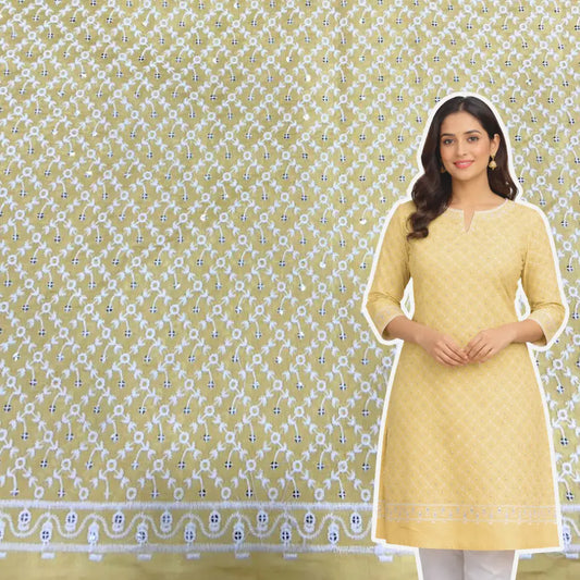 haldi wear yellow silk kurti fabric chikankari embroidery