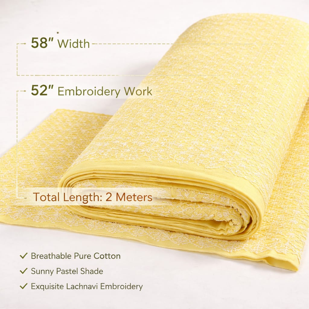 Lakhnavi cotton embroidery fabric 58 inch wide for festive and office wear