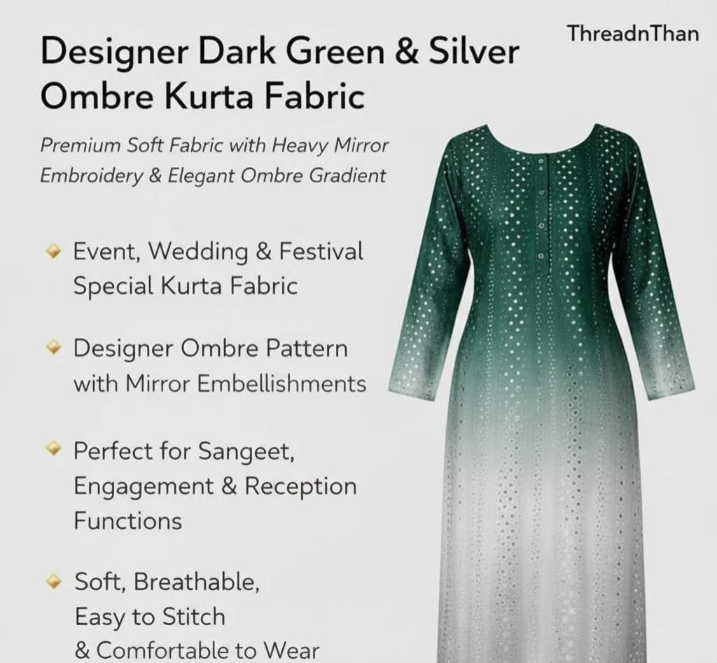 Luxury green ombre kurti fabric for party outfits
