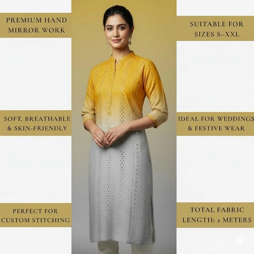 Luxury yellow silver ombre fabric for kurti and suits