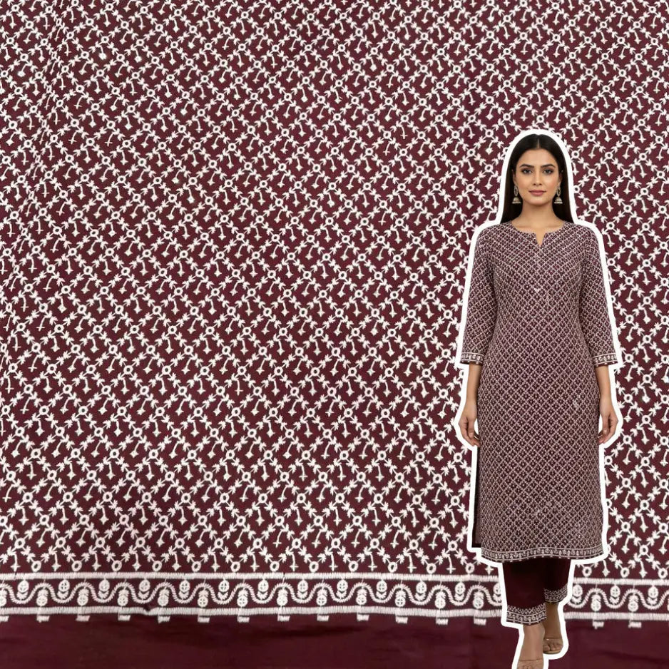 maroon chikankari roman silk kurti material women