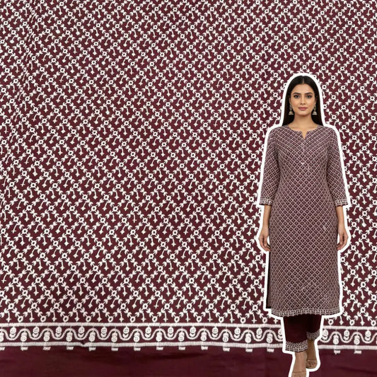 maroon chikankari roman silk kurti material women