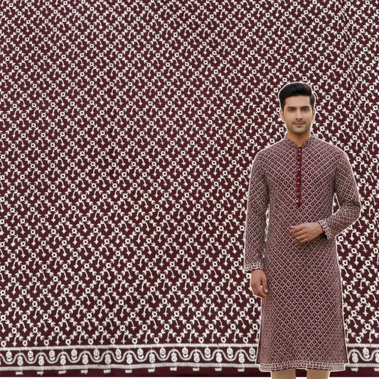 maroon roman silk men kurta material chikankari sequin