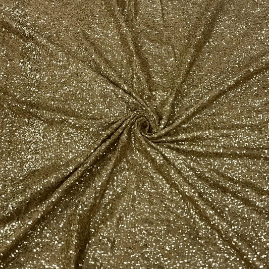 Premium Midnight Gold Kichdi Georgette Fabric featuring a rich glitter shimmer finish with elegant drape, ideal for festive outfits, designer gowns, cocktail dresses and wedding apparel.