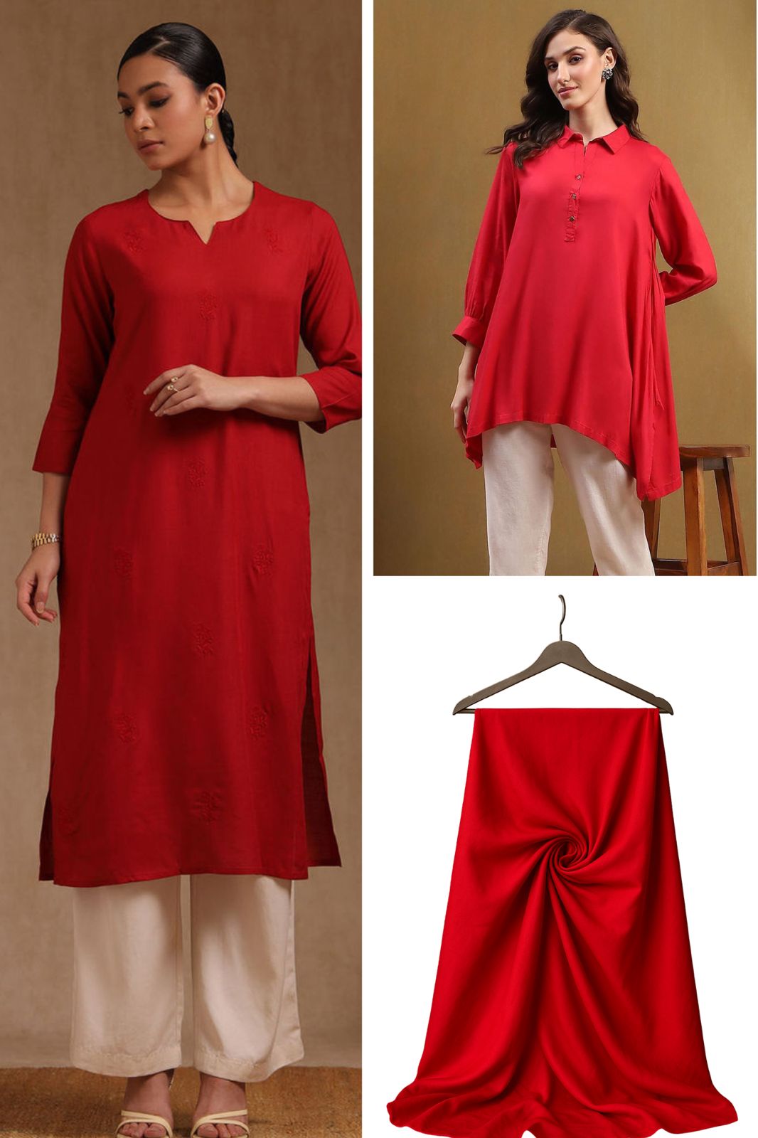 Bright Red Rayon Fabric Closeup – Lightweight, Comfortable Sewing Material.
