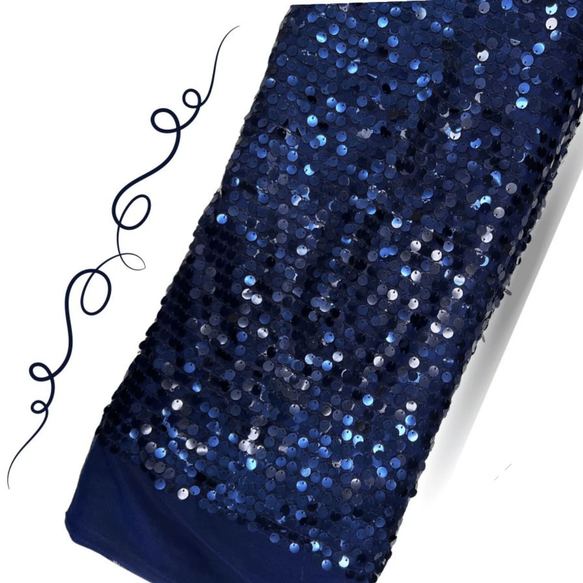 Navy Blue Large Disc Sequins Embroidered Net Fabric Roll for Gowns, Sarees and Party Wear.