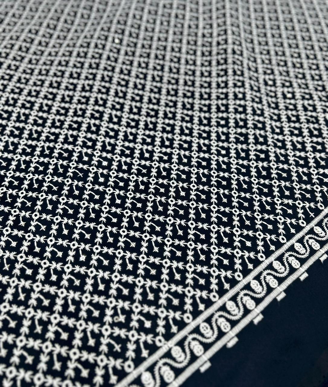 navy blue chikankari roman silk kurta fabric men