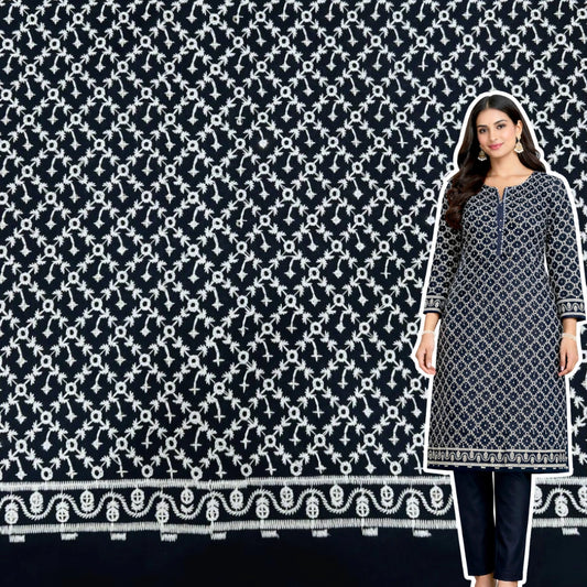 navy blue chikankari roman silk fabric women