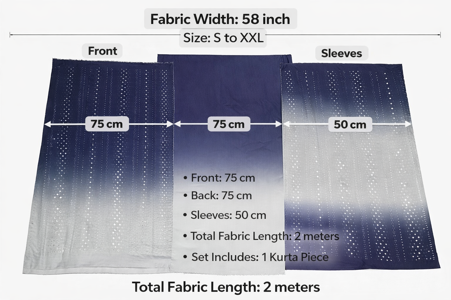 Women’s navy ombre mirror embroidered suit fabric