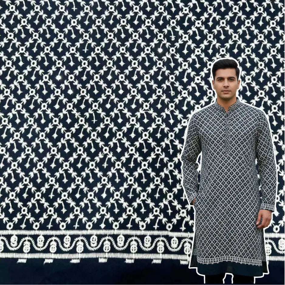 navy blue roman silk kurta fabric men