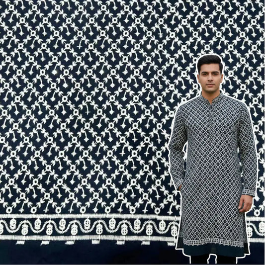 navy blue roman silk kurta fabric men