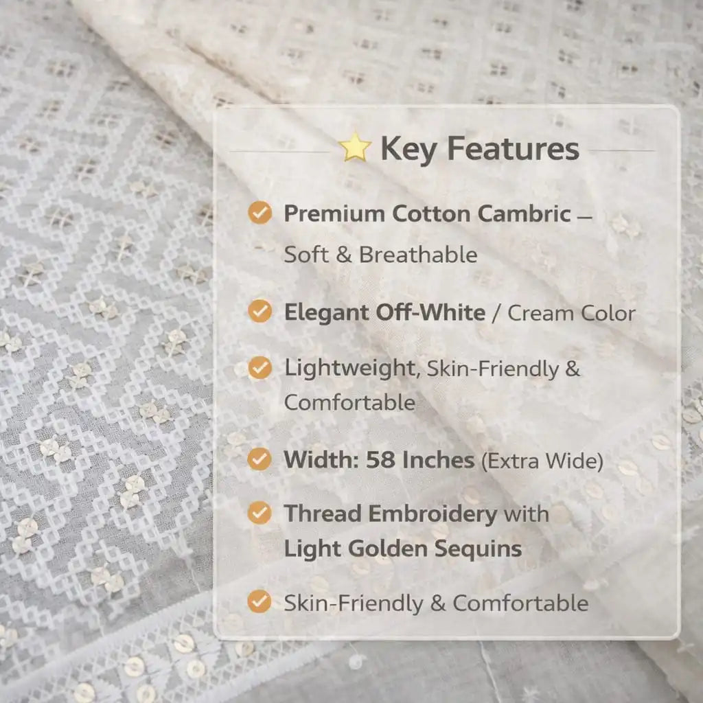 Close-up of skin-friendly thread and sequin embroidery on kids kurta fabric