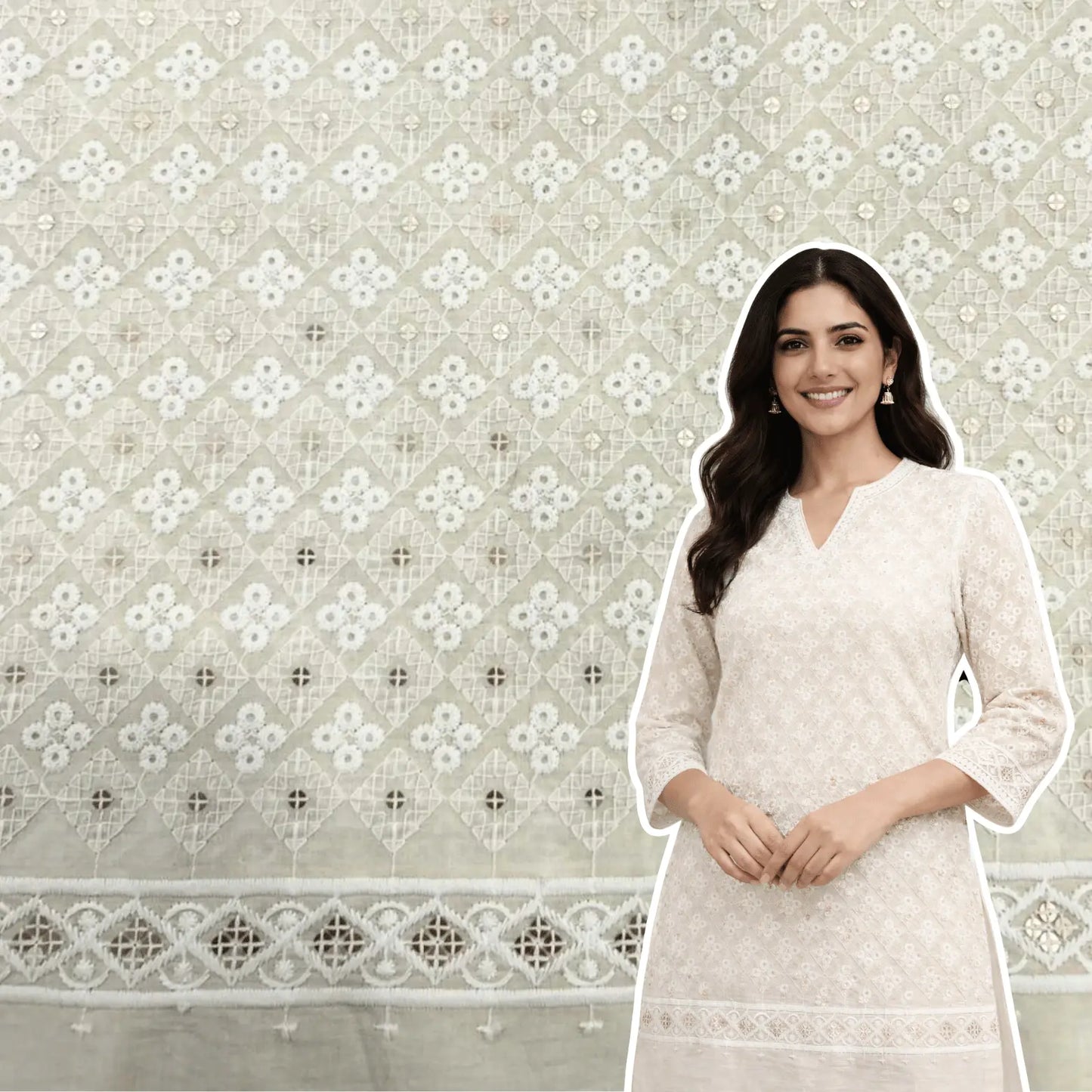 Off-white cotton cambric kurti fabric
