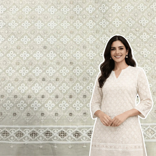Off-white cotton cambric kurti fabric
