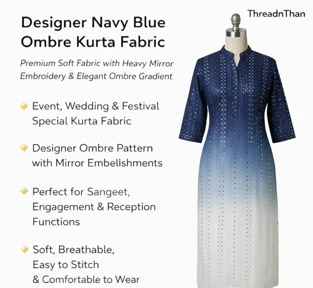 Ombre mirror work kurti fabric for wedding and festive wear