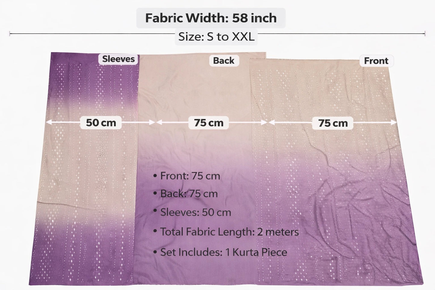 Women’s ombre mirror embroidered unstitched suit fabric