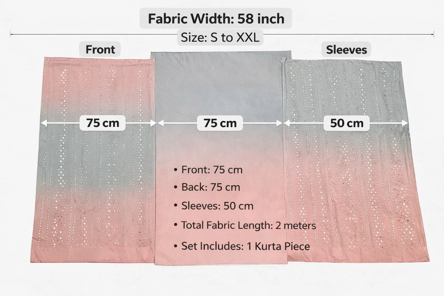 Women’s ombre mirror embroidered unstitched suit fabric