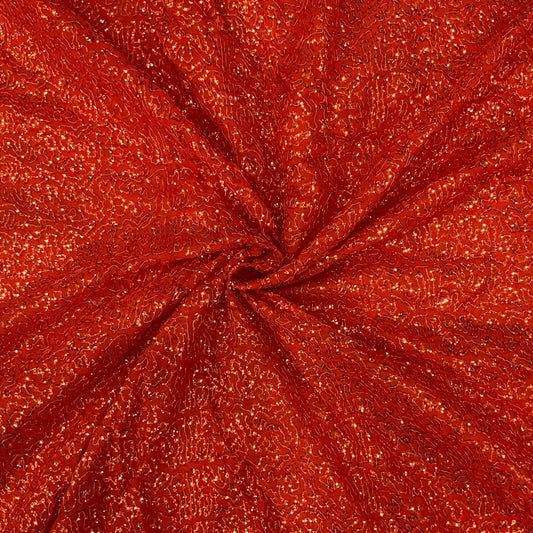 Orange Khichdi Sequin Net Fabric for Gowns, Sarees & Party Wear