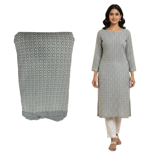 Pastel grey Lakhnavi cotton embroidery fabric for women kurti and suits