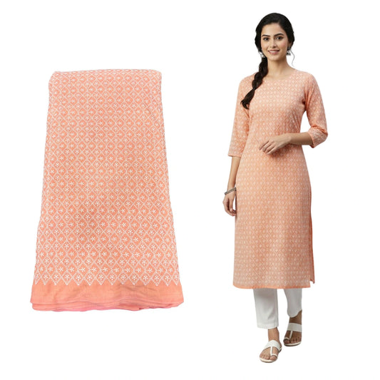 Pastel pink Lakhnavi cotton embroidery fabric for kurti and suits