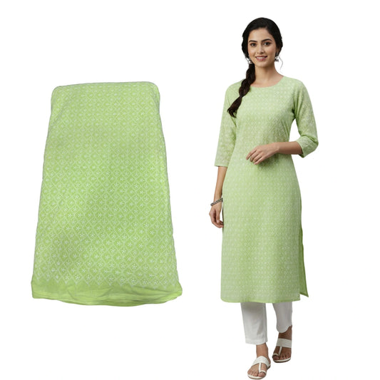 Pastel pista Lakhnavi cotton embroidery fabric 58 inch wide for kurti, salwar suit, dresses and festive wear