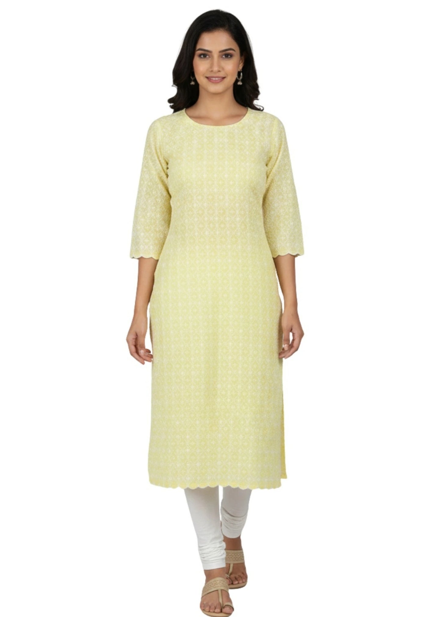 Pastel yellow ethnic cotton fabric for suits, dresses and daily wear