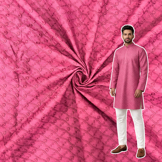 Mehroon pure cotton pagdi design embroidered fabric for kurta and ethnic wear