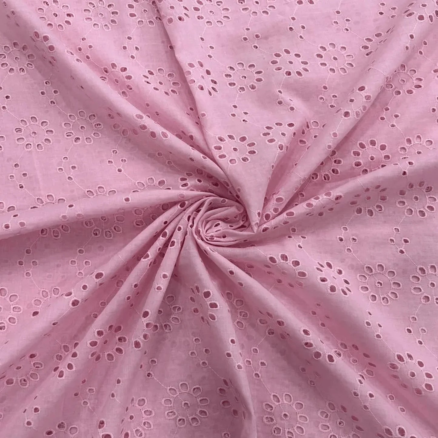 Pink Cotton Hakoba Schiffli Fabric | Floral Eyelet Embroidery | Width 44 Inches