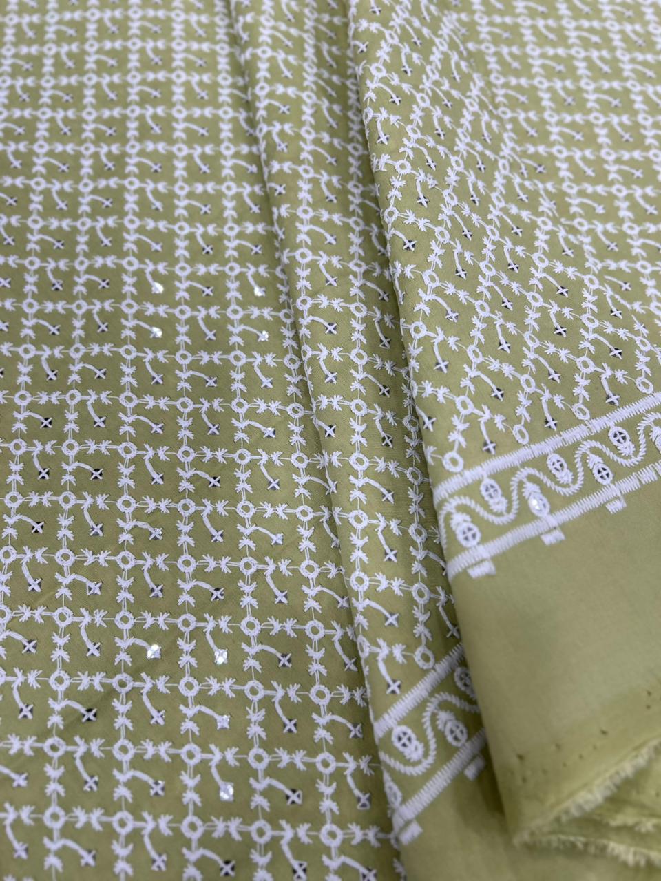 pista green kurta fabric white chikankari work men