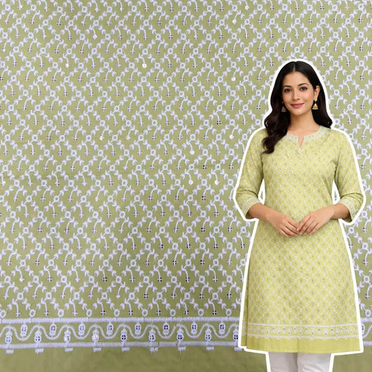 pista green chikankari embroidered roman silk fabric