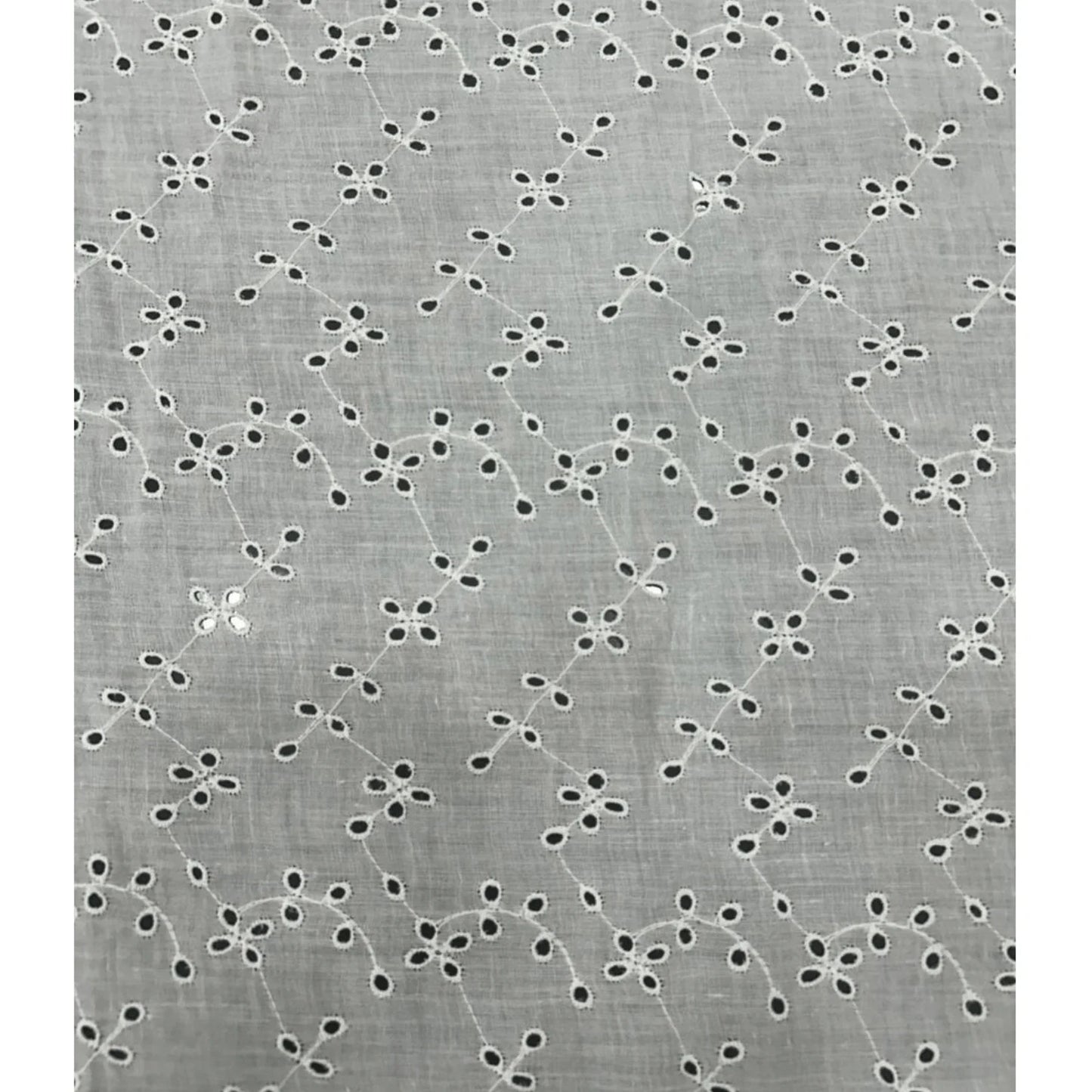 Premium White Hakoba Schiffli Cotton Fabric with Floral Vine Eyelet Embroidery, Dyeable Embroidered Fabric for Kurti, Suit, Dress Material, Tops, Blouse and Ethnic Wear.