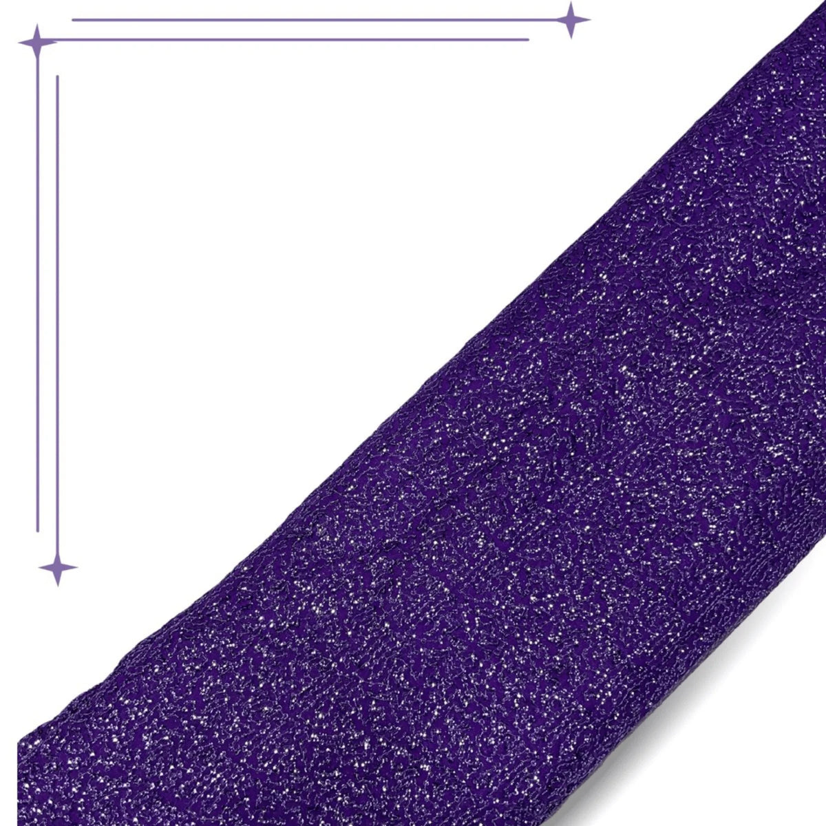 Luxury purple glitter sequin mesh fabric featuring intricate khichdi sequin work on premium net, ideal for designer gowns, reception wear, ethnic wear, cocktail dresses and couture creations.