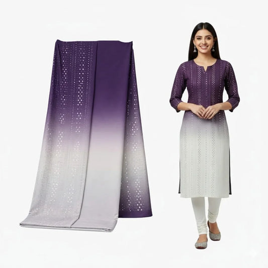 Majestic purple to silver ombre kurti suit fabric with mirror embroidery