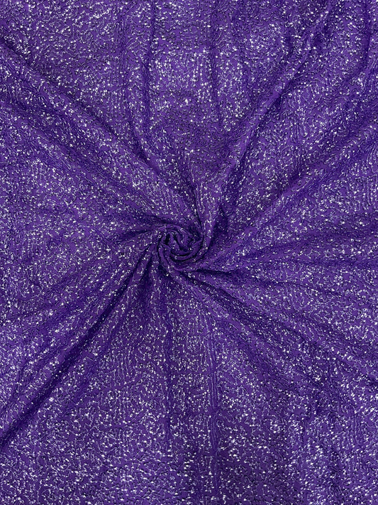 Premium purple glittery georgette fabric for gowns, kurtas and party wear dresses