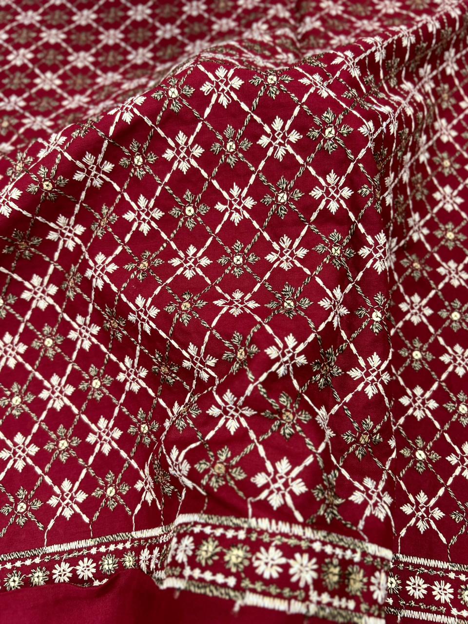 mehroon sequin festive wear textile