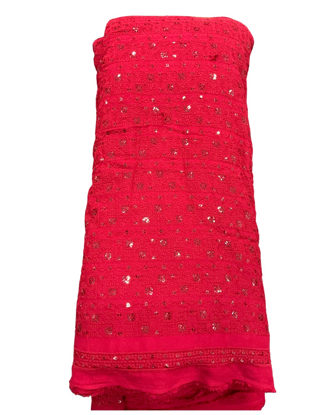 Red sequin embroidered chess pattern kurta fabric for men’s wedding, sherwani and festive party wear outfits


