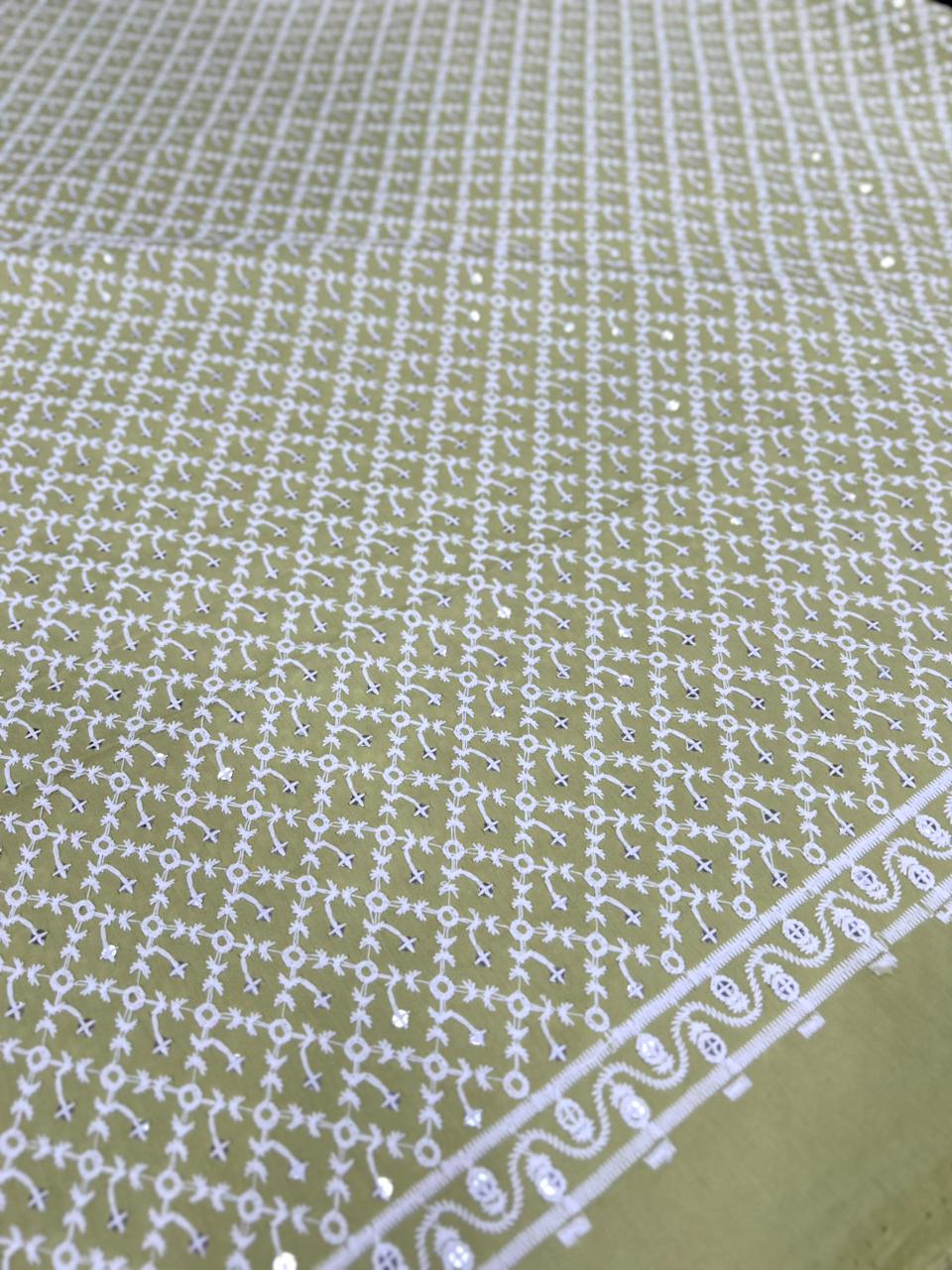 roman silk kurta fabric men silver sequin embroidery