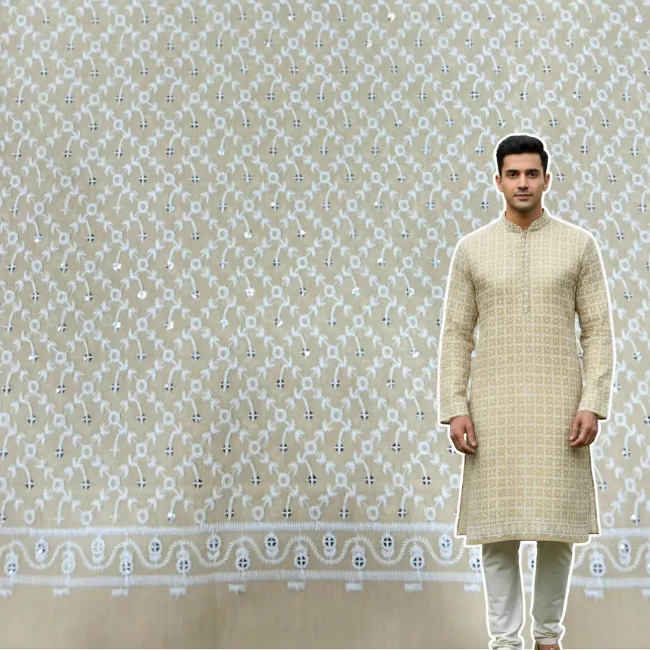 royal cream roman silk kurta fabric men