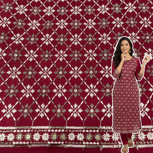 mehroon embroidered party wear textile