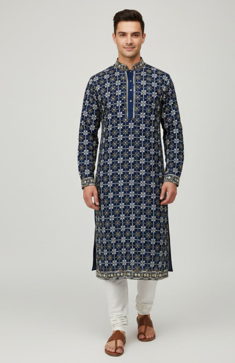 Sequin embroidered rayon kurta fabric for men