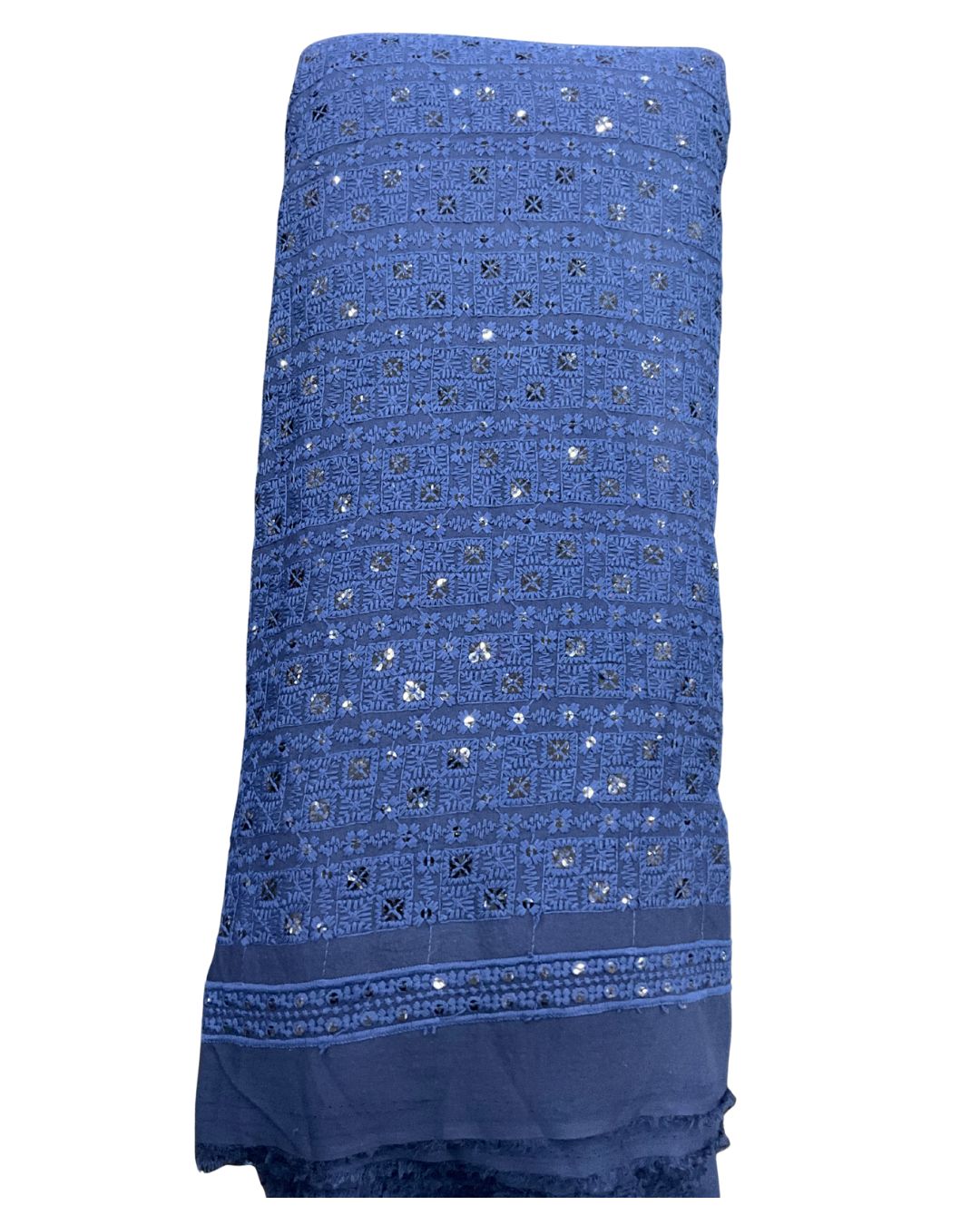 Sky blue geometric chess pattern sequin embroidered kurta fabric for weddings and party wear outfits

