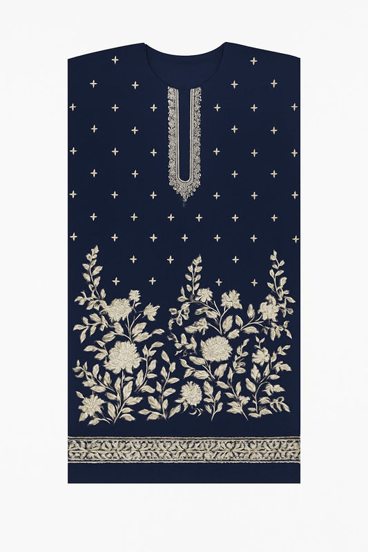 Unstitched Men’s Kurta Fabric – Front Embroidery Panel with Back & Sleeve Fabric (S–XXL)