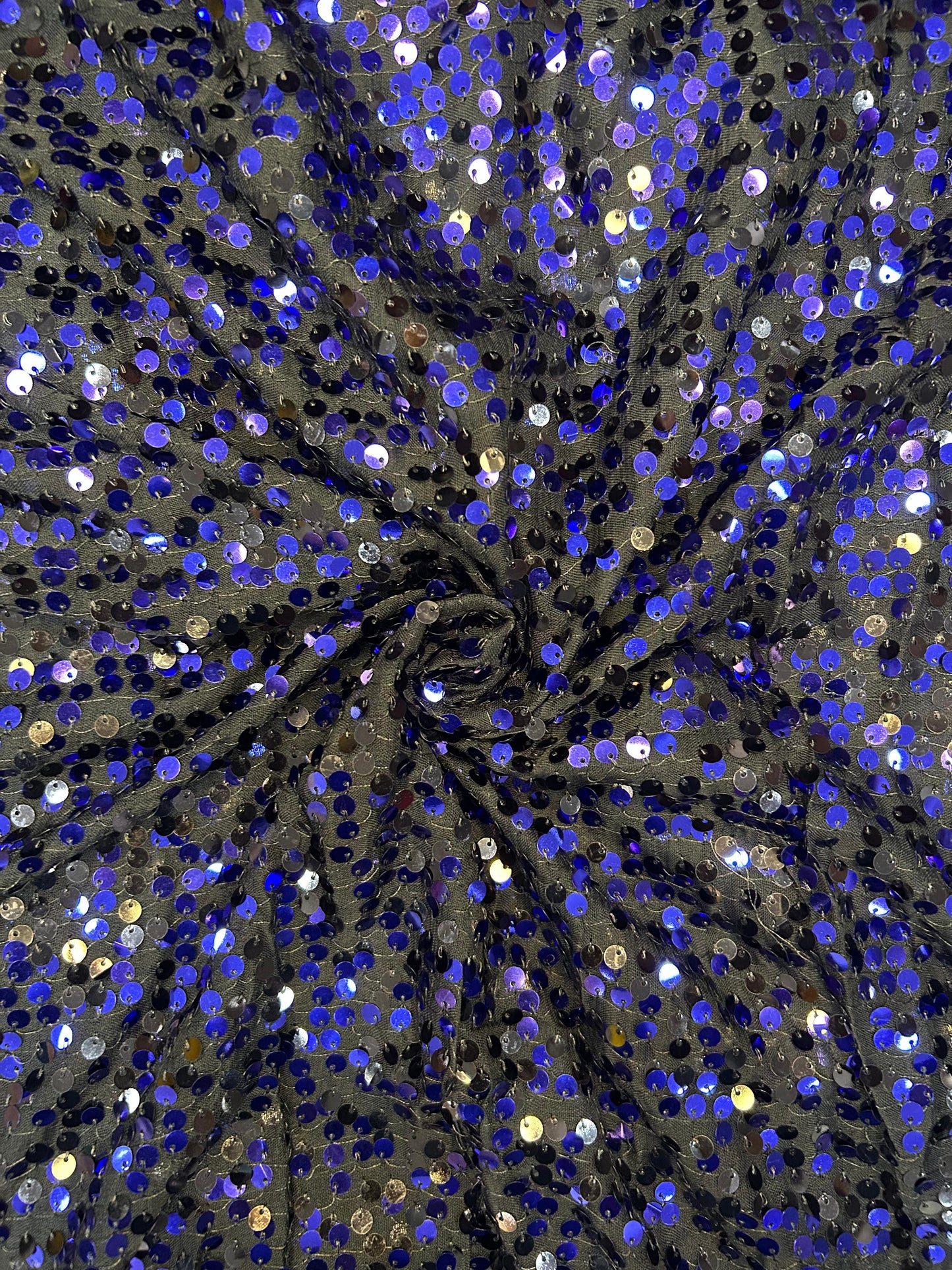 Premium midnight blue sequin tissue fabric for lehengas, gowns and blouse