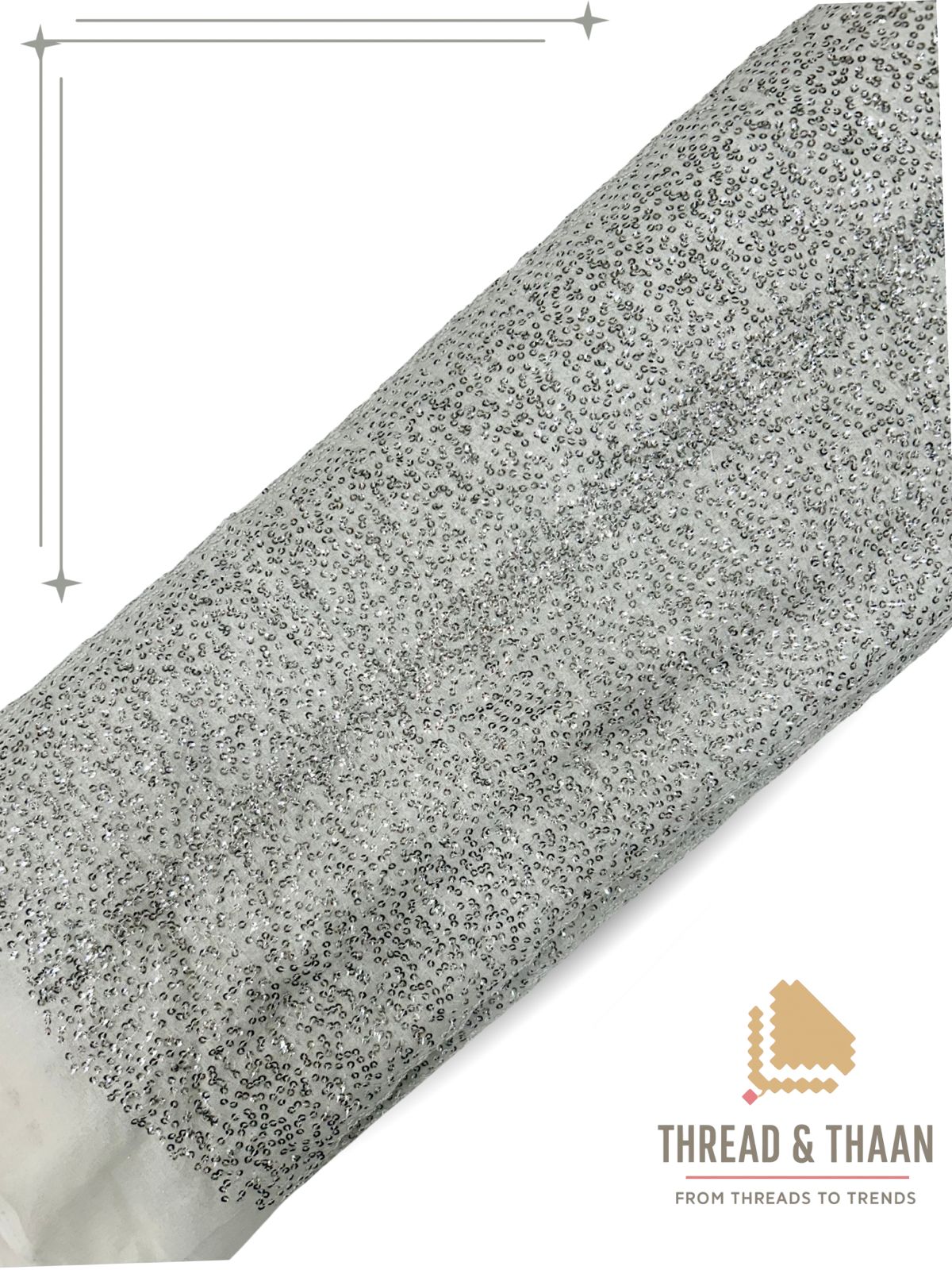 Off-white glitter georgette fabric with shimmer texture for designer wear
